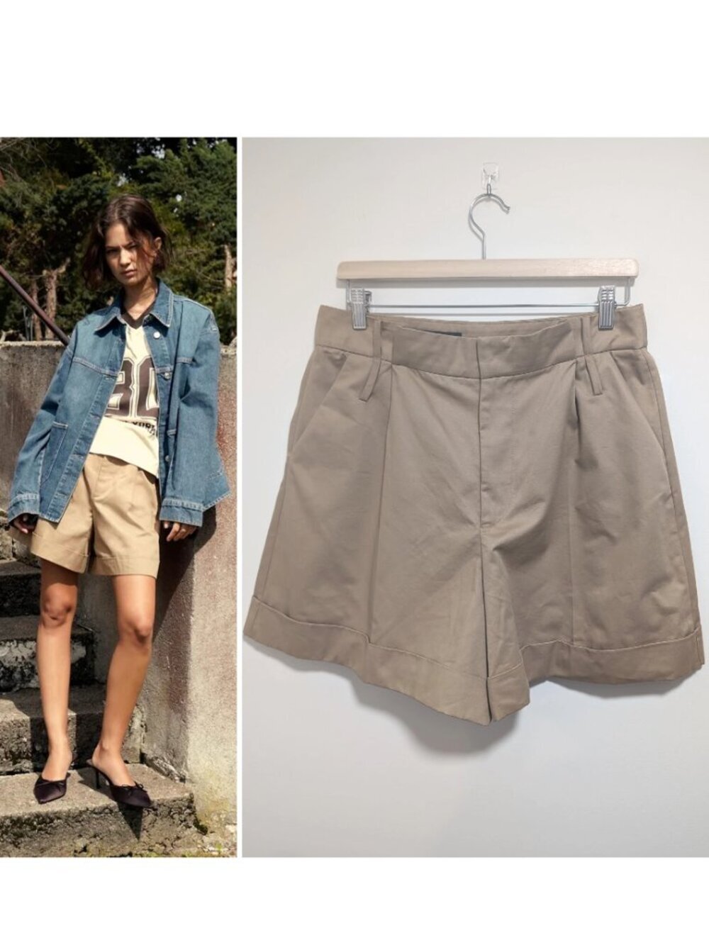 Zara | High-Waisted Cotton Bermuda Shorts In Camel
